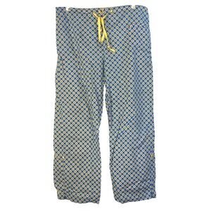 Vera Bradley Riviera Blue Yellow Floral Print Cotton‎ Size L PJ Lounge Pants